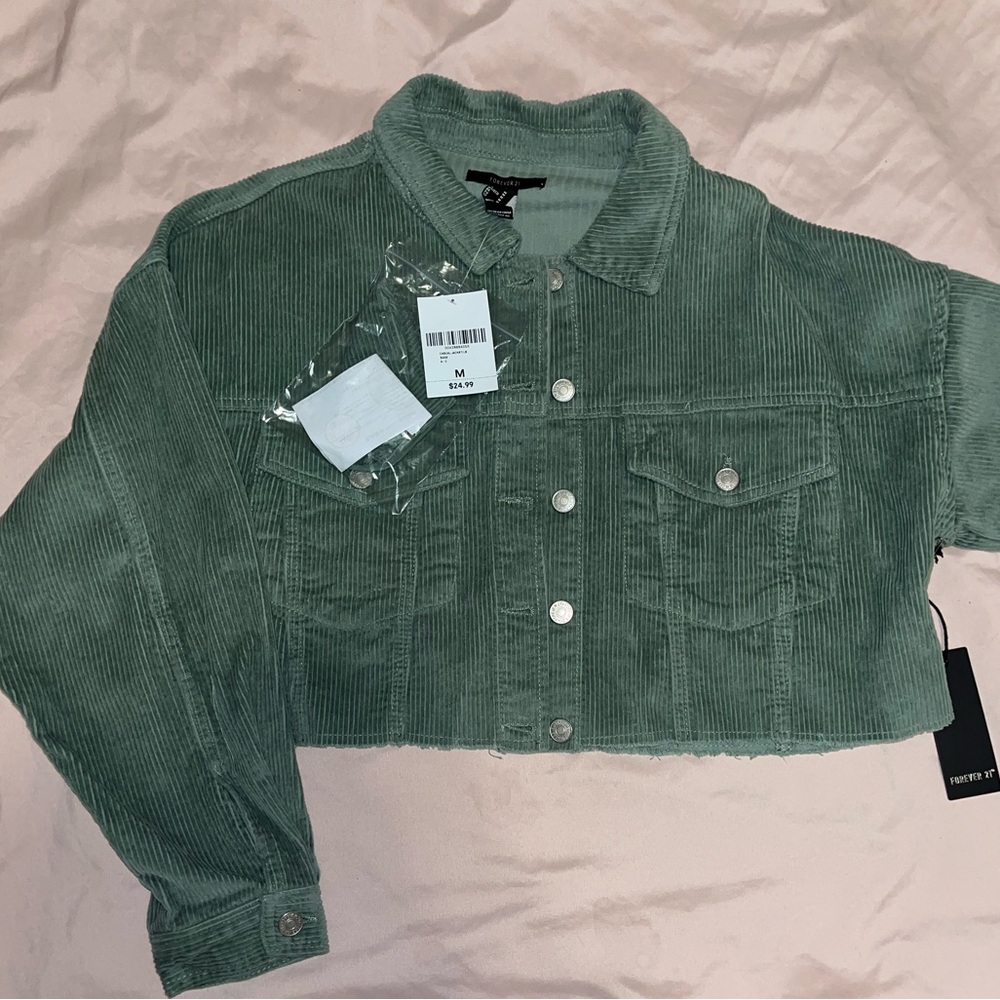 Green cropped corduroy jacket size medium